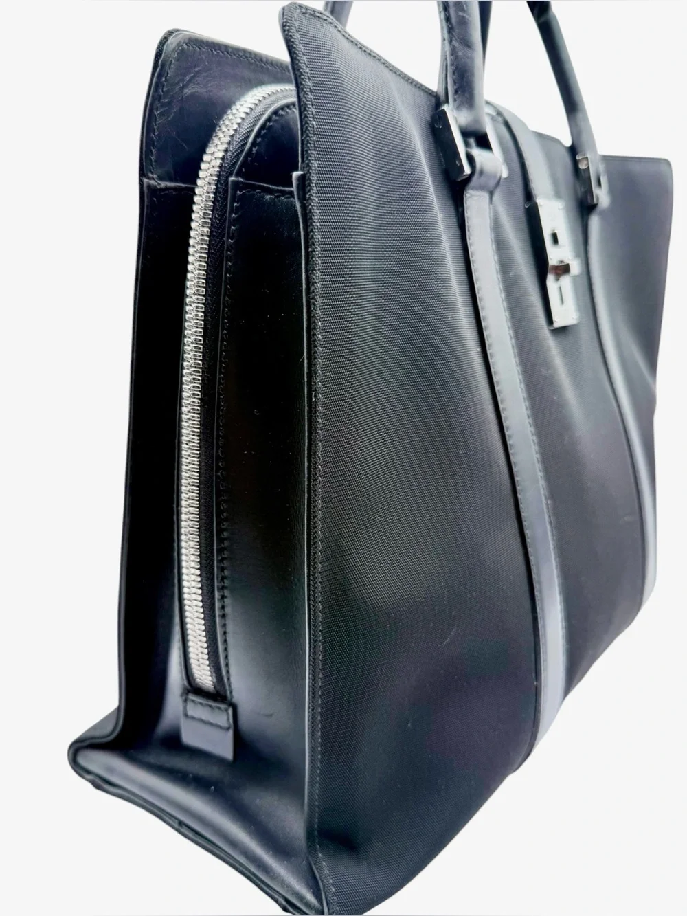 Gucci Black Leather Briefcase with Top Handles and Lock